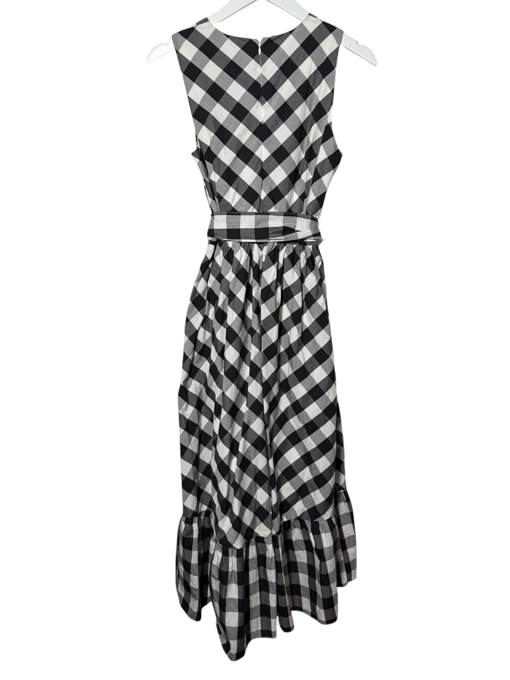 J. Crew Sleeveless Faux Wrap Dress in Gingham Cotton Poplin Size 8 Black White - Picture 4 of 11